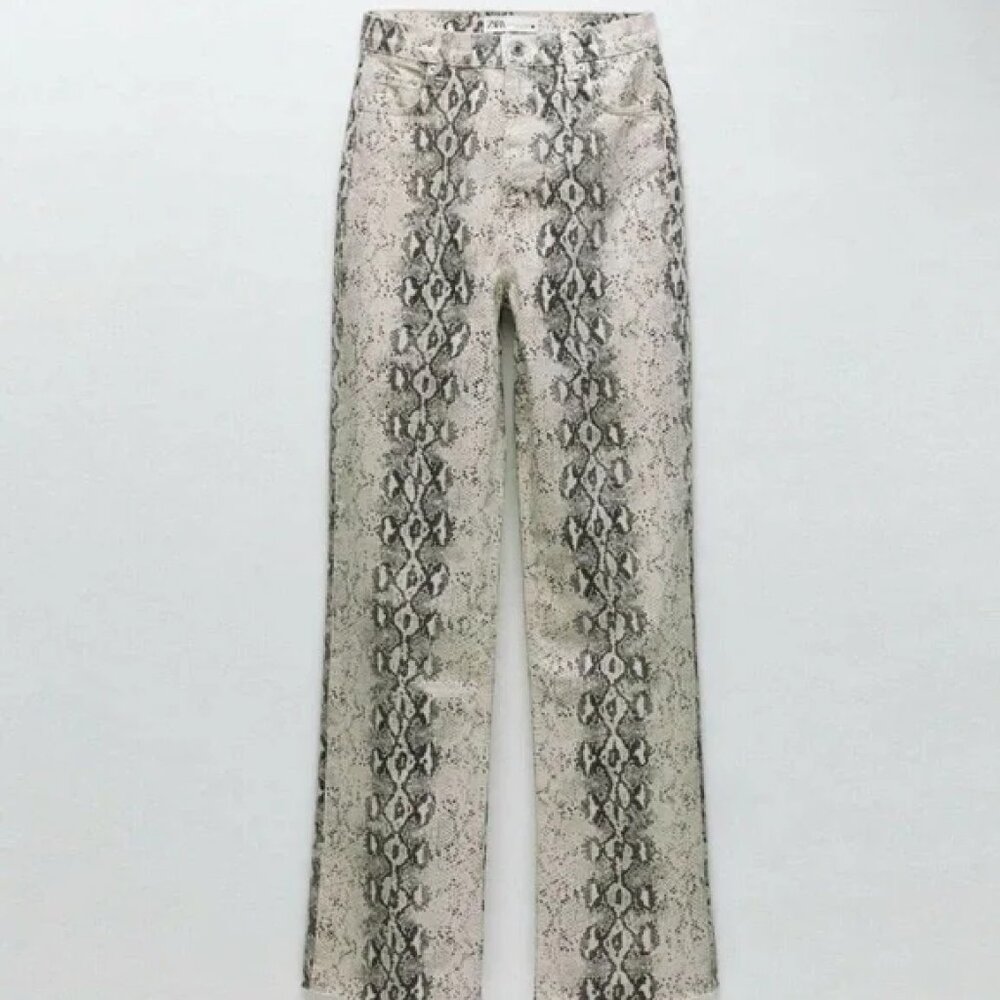 Zara Favorite The 90’s Wide Leg Snake Print High Rise Jeans